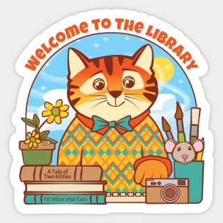 Library Welcome Tiger Cat and Mouse Sticker